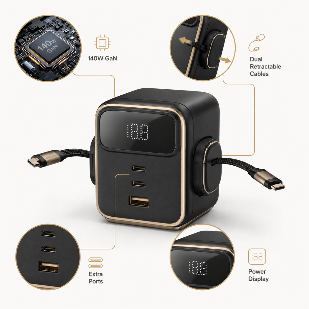 LuxeLink 140W Retractable Charger